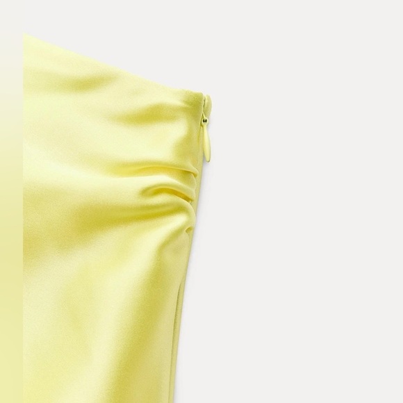 NWT. Zara Yellow Satin Effect Asymmetric Midi Dress. Size M. - Picture 7 of 13